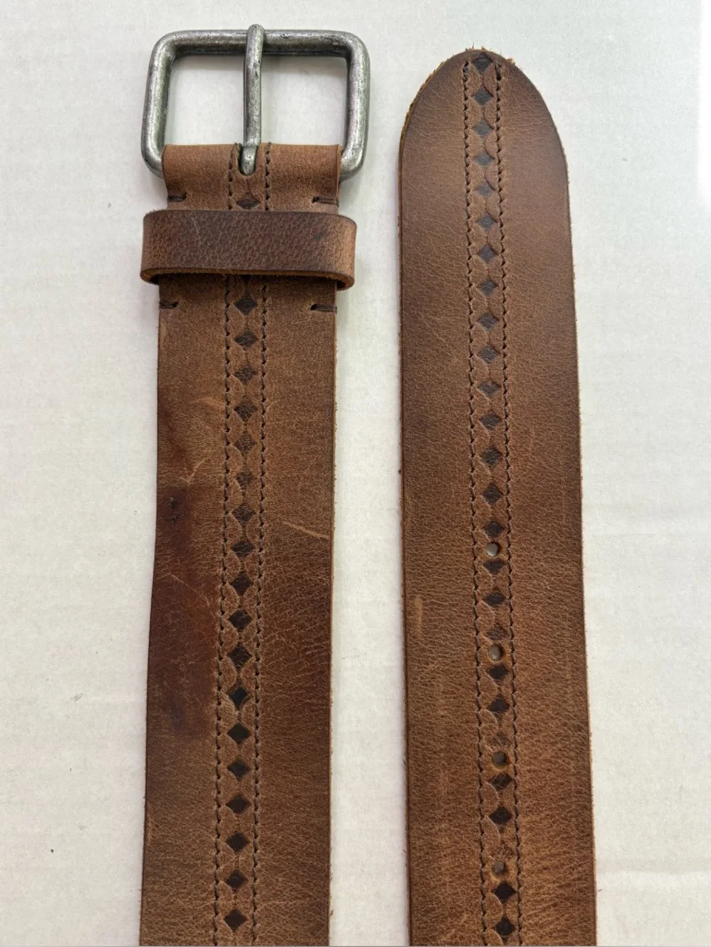 Lucky Brand Brown Wide Leather Belt Square Brass Buckle - Size 32 BK M0201